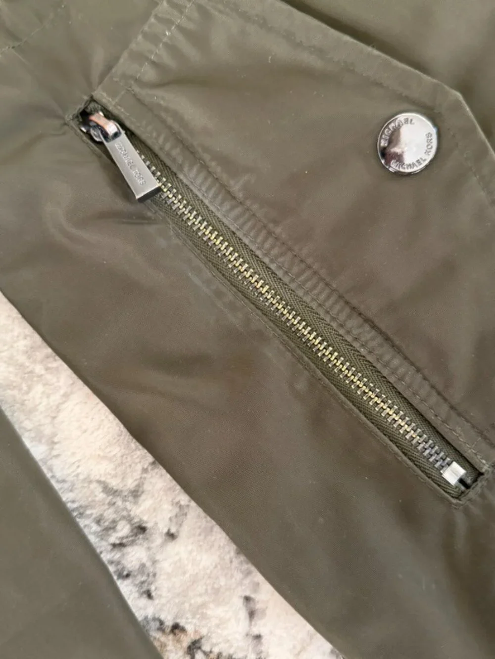 Michael Kors Olive Green Hooded Anorak Rain Jacket